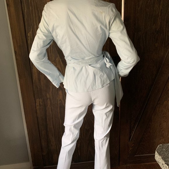 mex stretch size 6 capri pantsuit baby blue - Picture 7 of 7